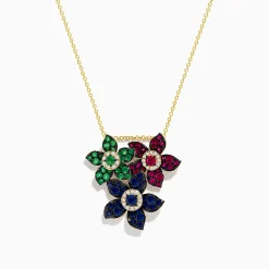 Effy Jewelry Nature 14K Yellow Gold Ruby, Sapphire, Emerald and Diamond Flower Pendant | Necklaces & Pendants