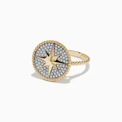 Effy Jewelry Novelty 14 Karat Yellow Gold Diamond Compass Ring | Rings