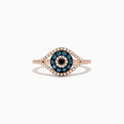 Effy Jewelry Novelty 14K Gold Blue, White and Black Diamond Evil Eye Ring, 0.37 TCW | Rings