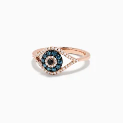 Effy Jewelry Novelty 14K Gold Blue, White and Black Diamond Evil Eye Ring, 0.37 TCW | Rings