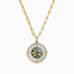 BH Multi Novelty 14K Gold Multi Gemstone and Diamond Compass Pendant, 0.08 TCW | Necklaces & Pendants
