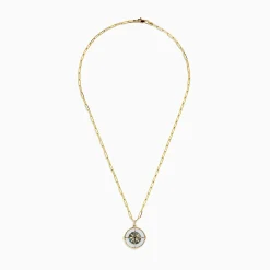BH Multi Novelty 14K Gold Multi Gemstone and Diamond Compass Pendant, 0.08 TCW | Necklaces & Pendants