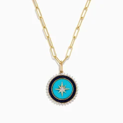 Effy Jewelry Novelty 14K Gold Sapphire, Turquoise u0026 Diamond Compass Paperclip chain necklace | Necklaces & Pendants