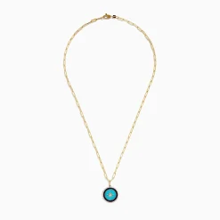 Effy Jewelry Novelty 14K Gold Sapphire, Turquoise u0026 Diamond Compass Paperclip chain necklace | Necklaces & Pendants