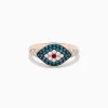 BH Multi Novelty 14K Rose Gold Blue Diamond and Ruby Evil Eye Ring | Rings