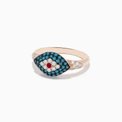 BH Multi Novelty 14K Rose Gold Blue Diamond and Ruby Evil Eye Ring | Rings
