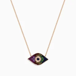Effy Jewelry Novelty 14K Rose Gold Multi Sapphire u0026 Diamond Evil Eye Necklace | Necklaces & Pendants