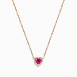 Effy Jewelry Novelty 14K Rose Gold Pink Sapphire and Diamond Heart Necklace | Necklaces & Pendants
