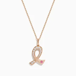 Effy Jewelry Novelty 14K Rose Gold Pink Sapphire u0026 Diamond Pink Ribbon Pendant | Necklaces & Pendants