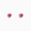 Effy Jewelry Novelty 14K Rose Gold Pink Sapphire and Diamond Heart Earrings | Earrings