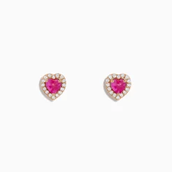 Effy Jewelry Novelty 14K Rose Gold Pink Sapphire and Diamond Heart Earrings | Earrings
