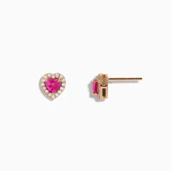 Effy Jewelry Novelty 14K Rose Gold Pink Sapphire and Diamond Heart Earrings | Earrings