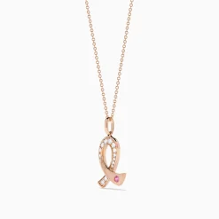 Effy Jewelry Novelty 14K Rose Gold Pink Sapphire u0026 Diamond Pink Ribbon Pendant | Necklaces & Pendants