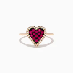 Effy Jewelry Novelty 14K Rose Gold Ruby and Diamond Heart Ring | Rings