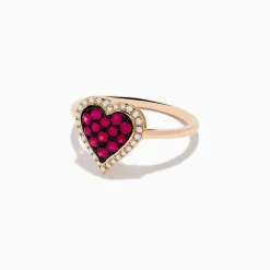 Effy Jewelry Novelty 14K Rose Gold Ruby and Diamond Heart Ring | Rings