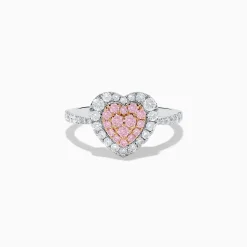 Effy Jewelry Novelty 18K Two Tone Gold Pink and White Diamond Heart Ring | Rings