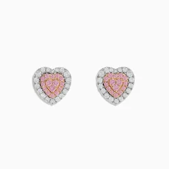 Effy Jewelry Novelty 18K Two Tone Gold Pink and White Diamond Heart Earrings | Earrings