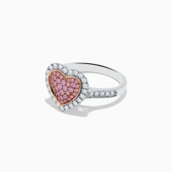 Effy Jewelry Novelty 14K Two Tone Gold Pink and White Diamond Heart Ring | Rings