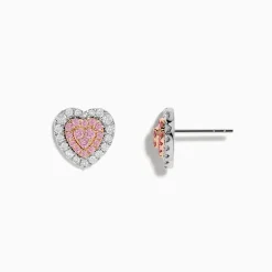 Effy Jewelry Novelty 18K Two Tone Gold Pink and White Diamond Heart Earrings | Earrings