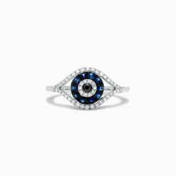 Effy Jewelry Novelty 14K White Gold Blue Sapphire u0026 Diamond Evil Eye Ring, 0.45 TCW | Rings
