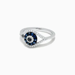 Effy Jewelry Novelty 14K White Gold Blue Sapphire u0026 Diamond Evil Eye Ring, 0.45 TCW | Rings