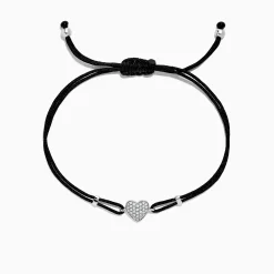 BH Multi Novelty 14K White Gold Diamond Heart String Bracelet, 0.13 TCW | Bracelets