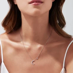 Effy Jewelry Novelty 14K White Gold Diamond Crescent u0026 Star Necklace, 0.09 TCW | Necklaces & Pendants