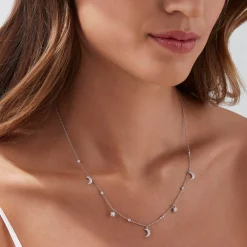 BH Multi Novelty 14K White Gold Diamond Moon and Stars Necklace, 0.38 TCW | Necklaces & Pendants