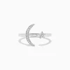 Effy Jewelry Novelty 14K White Gold Moon and Star Diamond Ring, 0.08 TCW | Rings