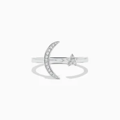 Effy Jewelry Novelty 14K White Gold Moon and Star Diamond Ring, 0.08 TCW | Rings
