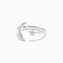 Effy Jewelry Novelty 14K White Gold Moon and Star Diamond Ring, 0.08 TCW | Rings