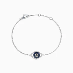 Effy Jewelry Novelty 14K White Gold Sapphire u0026 Diamond Evil Eye Bracelet, 0.43 TCW | Bracelets