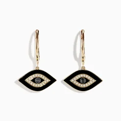Effy Jewelry Novelty 14K Yellow Gold Black and White Diamond Evil Eye Earrings | Earrings