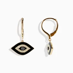 Effy Jewelry Novelty 14K Yellow Gold Black and White Diamond Evil Eye Earrings | Earrings