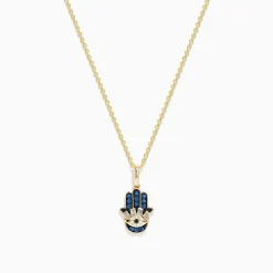 BH Multi Novelty 14K Yellow Gold Blue Sapphire and Diamond Hamsa Pendant | Necklaces & Pendants