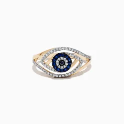 Effy Jewelry Novelty 14K Yellow Gold Blue Sapphire and Diamond Evil Eye Ring | Rings