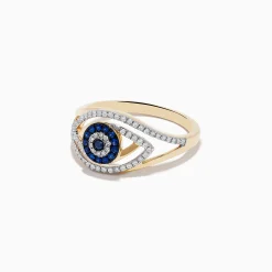 Effy Jewelry Novelty 14K Yellow Gold Blue Sapphire and Diamond Evil Eye Ring | Rings