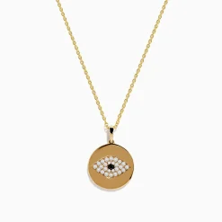 Effy Jewelry Novelty 14K Yellow Gold Diamond Evil Eye Disk Pendant | Necklaces & Pendants