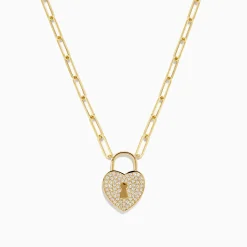 Effy Jewelry Novelty 14K Yellow Gold Diamond Heart Lock Pendant | Necklaces & Pendants