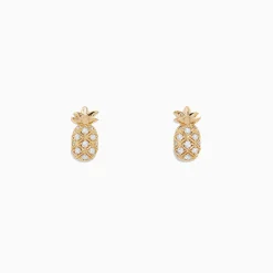 BH Multi Novelty 14K Yellow Gold Diamond Pineapple Earrings, 0.27 TCW | Earrings