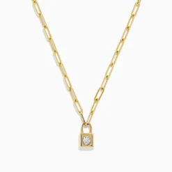 BH Multi Novelty 14K Yellow Gold Diamond Mini Lock Necklace | Necklaces & Pendants
