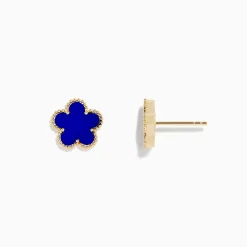 BH Multi Novelty 14K Yellow Gold Lapis Flower Stud Earrings | Earrings