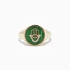 BH Multi Novelty 14K Yellow Gold Malachite and Diamond Hamsa Ring, 2.86 TCW | Rings