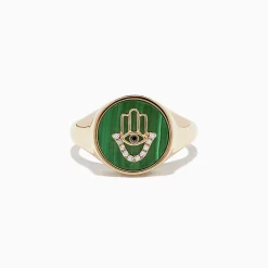 BH Multi Novelty 14K Yellow Gold Malachite and Diamond Hamsa Ring, 2.86 TCW | Rings