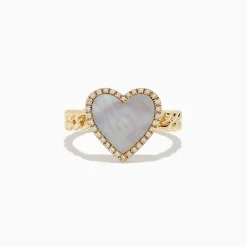 BH Multi Novelty 14K Yellow Gold Mother of Pearl and Diamond Heart Ring | Rings