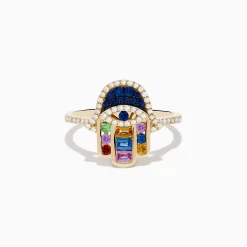 Effy Jewelry Novelty 14K Yellow Gold Multi Color Sapphire and Diamond Hamsa Ring | Rings