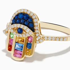 Effy Jewelry Novelty 14K Yellow Gold Multi Color Sapphire and Diamond Hamsa Ring | Rings
