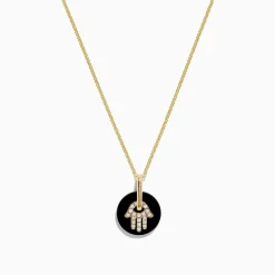 BH Multi Novelty 14K Yellow Gold Onyx and Diamond Hamsa Pendant, 2.98 TCW | Necklaces & Pendants