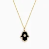 Effy Jewelry Novelty 14K Yellow Gold Onyx and Diamond Hamsa Pendant | Necklaces & Pendants