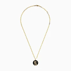 BH Multi Novelty 14K Yellow Gold Onyx and Diamond Dragon Coin Pendant, 4.62 TCW | Necklaces & Pendants
